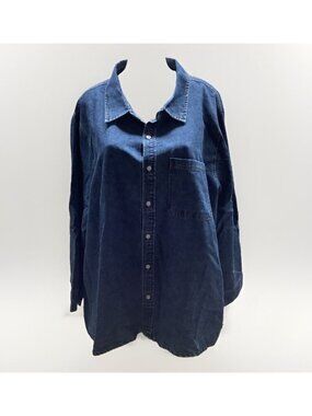 Cavalini Original Size 3X Women's Dark Denim Button Up Top. New No Tag